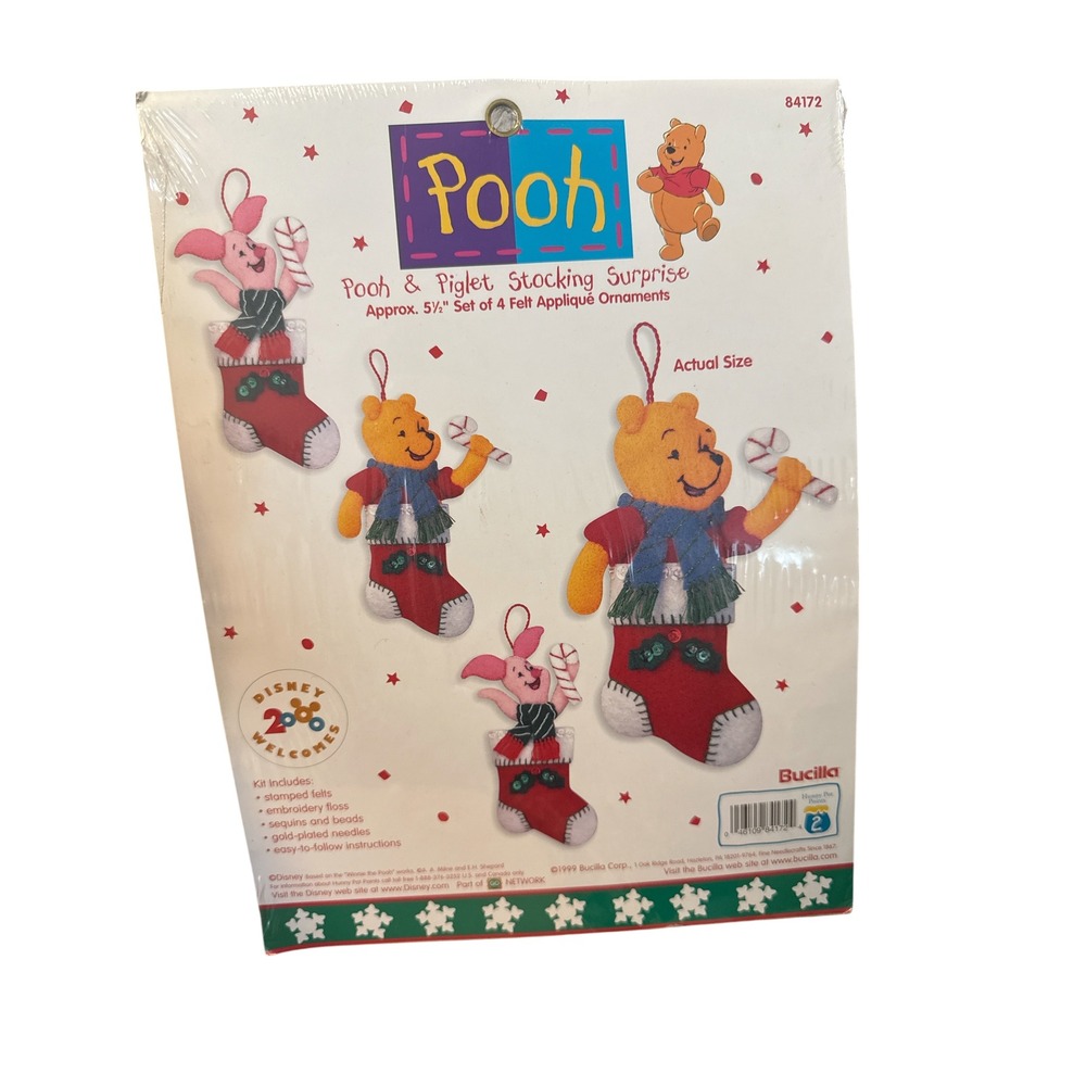 Disney Bucilla Ornament Kit Unisex Red New Pooh Piglet Stocking Surprise 84172
